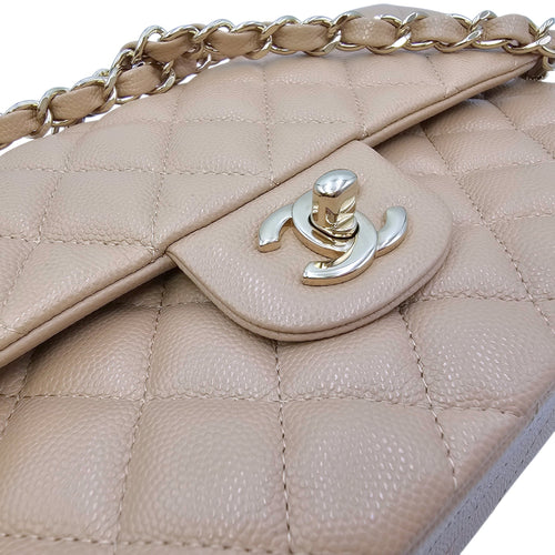 Small Classic Flap Beige Shoulder Bag in Caviar Leather Gold hardware CL2604-20905 12