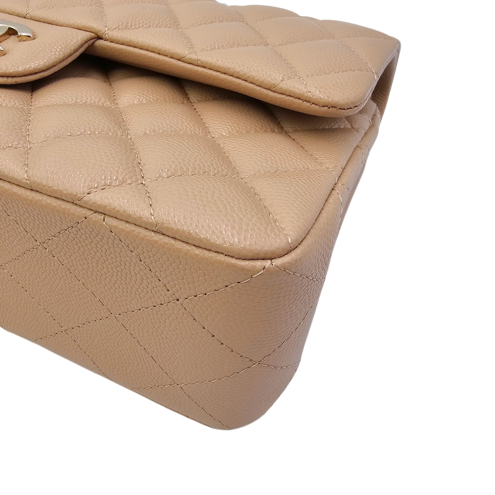 Small Classic Flap Beige Shoulder Bag in Caviar Leather Gold hardware CL2604-20905 13