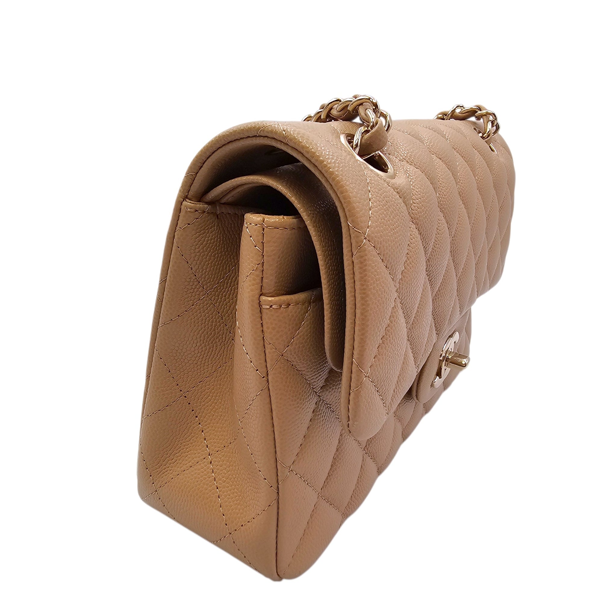 Small Classic Flap Beige Shoulder Bag in Caviar Leather Gold hardware CL2604-20905 15