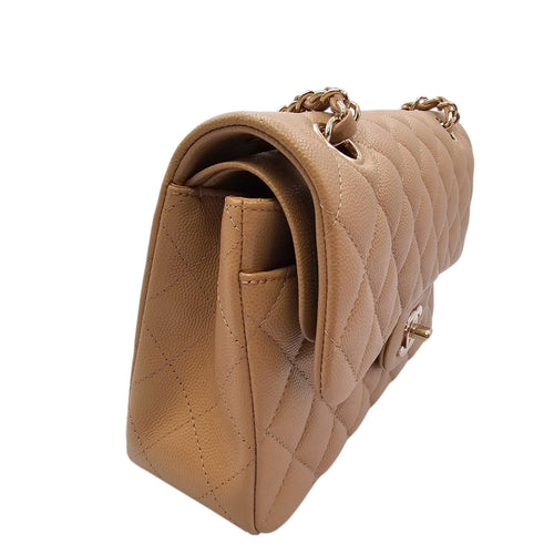Small Classic Flap Beige Shoulder Bag in Caviar Leather Gold hardware CL2604-20905 15