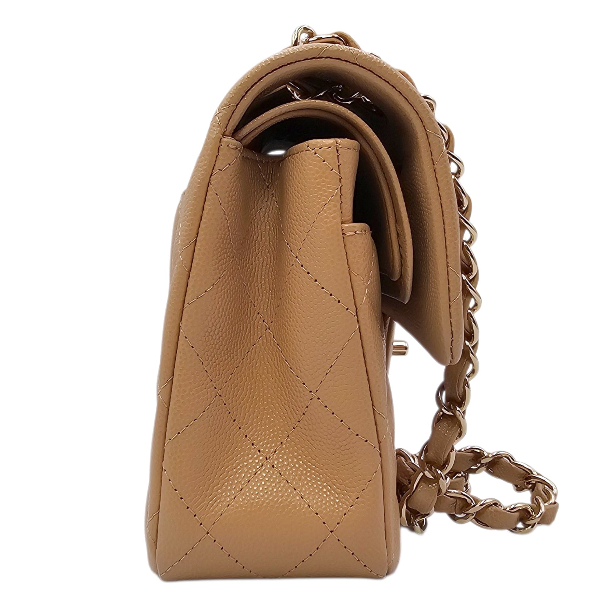 Small Classic Flap Beige Shoulder Bag in Caviar Leather Gold hardware CL2604-20905 3