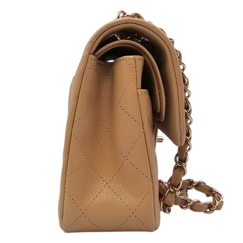 Small Classic Flap Beige Shoulder Bag in Caviar Leather Gold hardware CL2604-20905 3