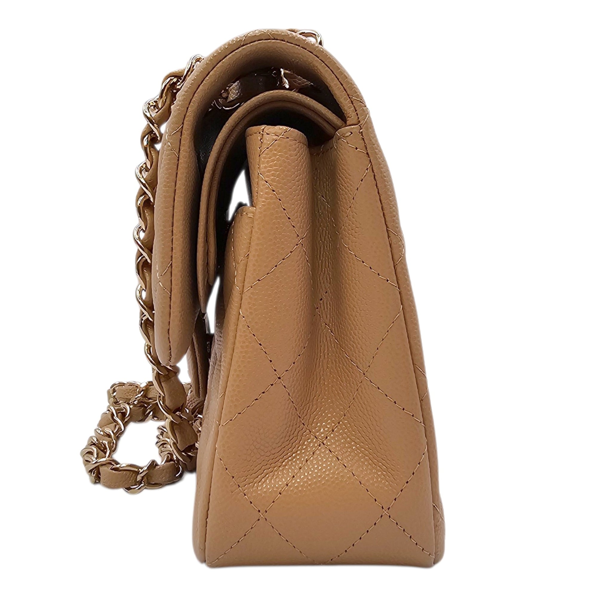 Small Classic Flap Beige Shoulder Bag in Caviar Leather Gold hardware CL2604-20905 4