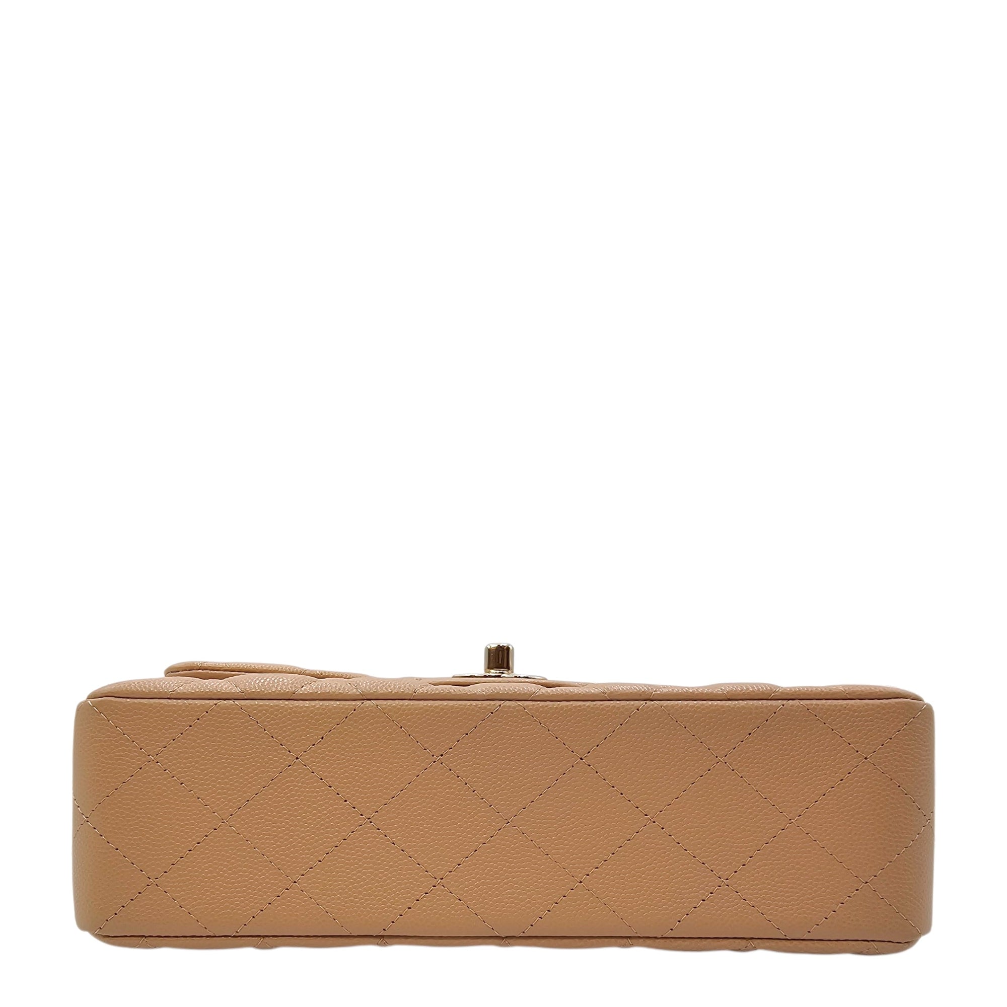 Small Classic Flap Beige Shoulder Bag in Caviar Leather Gold hardware CL2604-20905 5