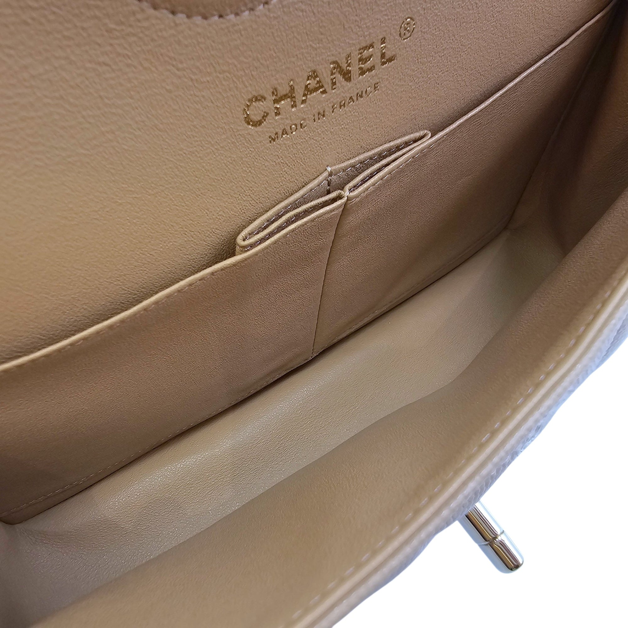 Small Classic Flap Beige Shoulder Bag in Caviar Leather Gold hardware CL2604-20905 7