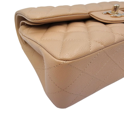 Small Classic Flap Beige Shoulder Bag in Caviar Leather Gold hardware CL2604-20905 9