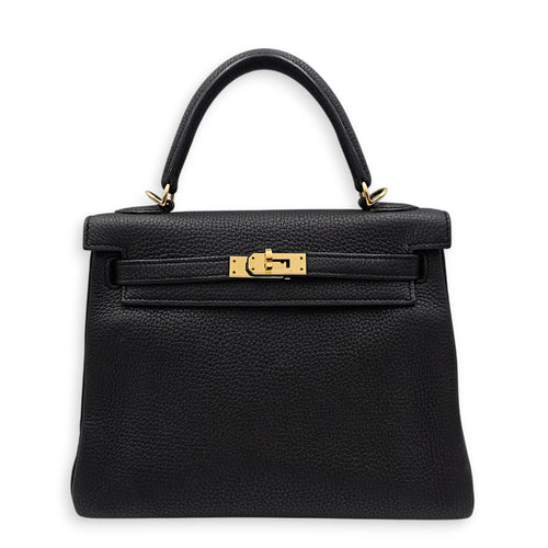 Kelly 25 Black in Togo Gold hardware