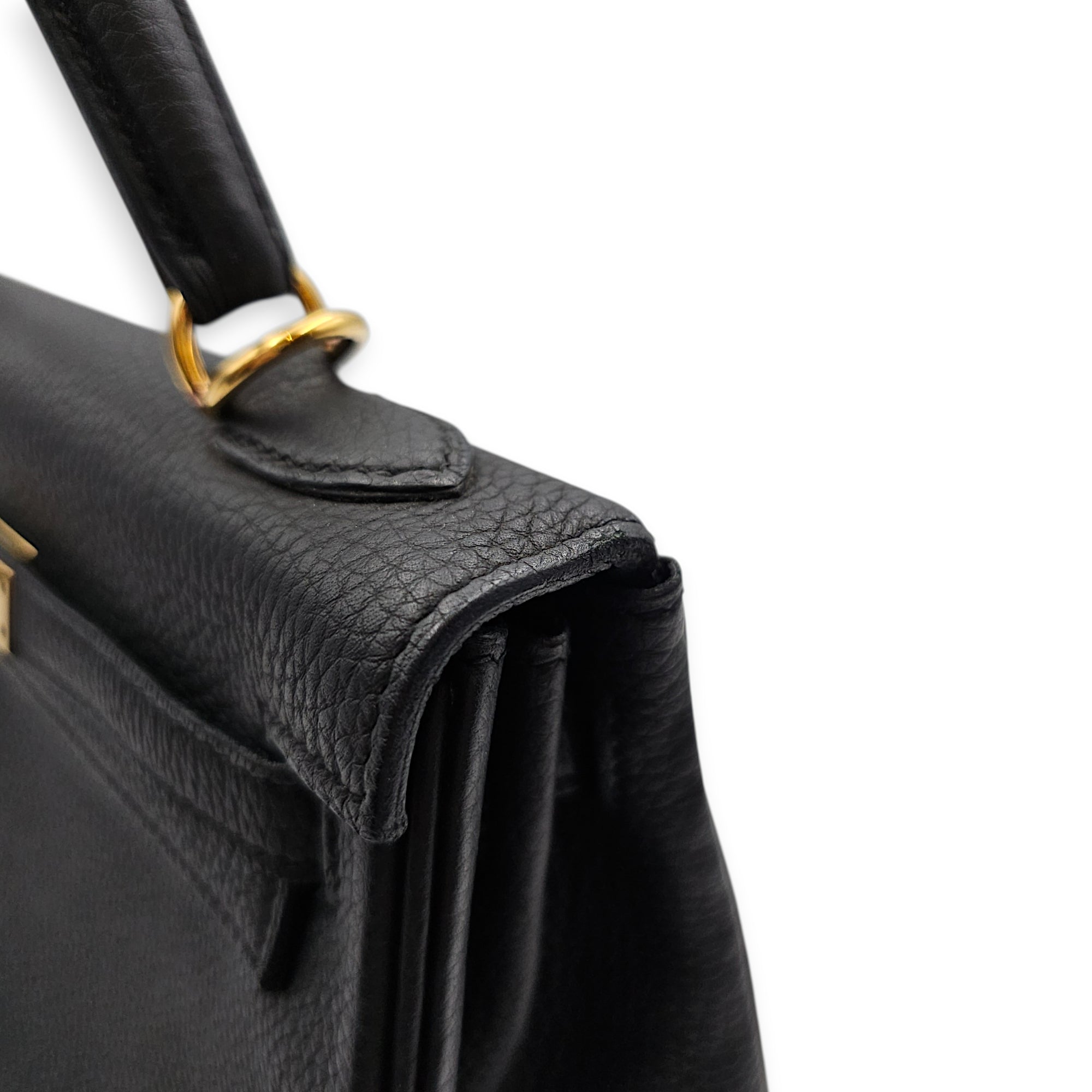 Kelly 25 Black in Togo Gold hardware