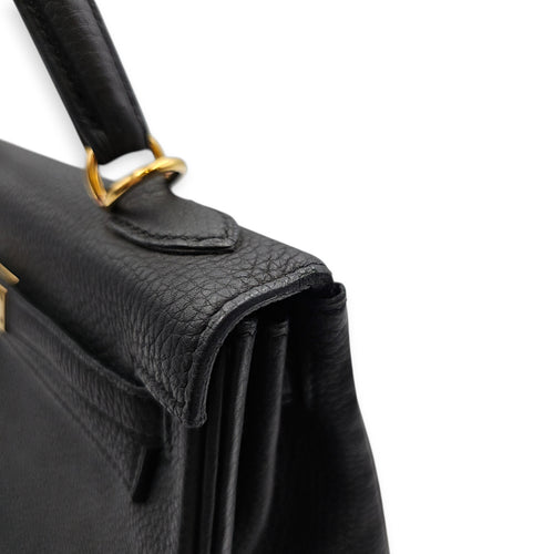 Kelly 25 Black in Togo Gold hardware