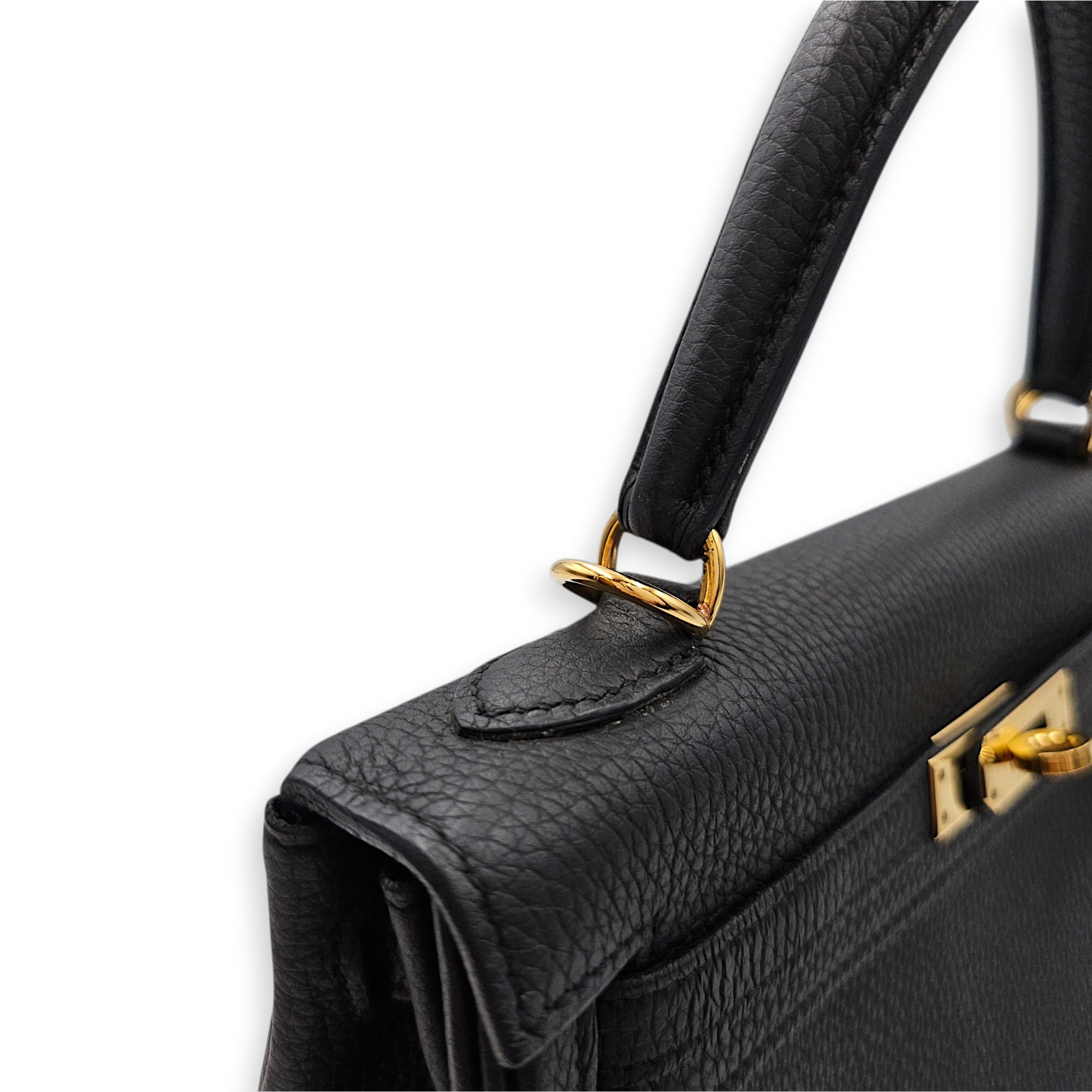 Kelly 25 Black in Togo Gold hardware