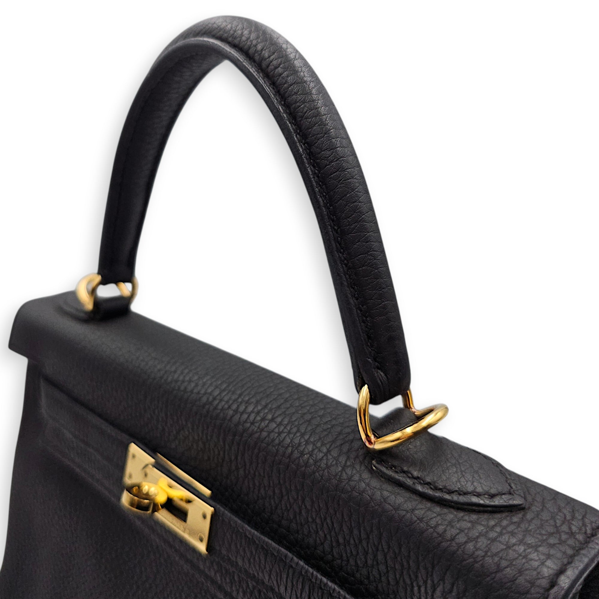 Kelly 25 Black in Togo Gold hardware