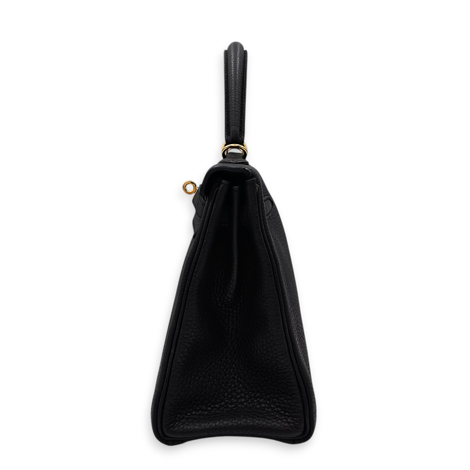 Kelly 25 Black in Togo Gold hardware