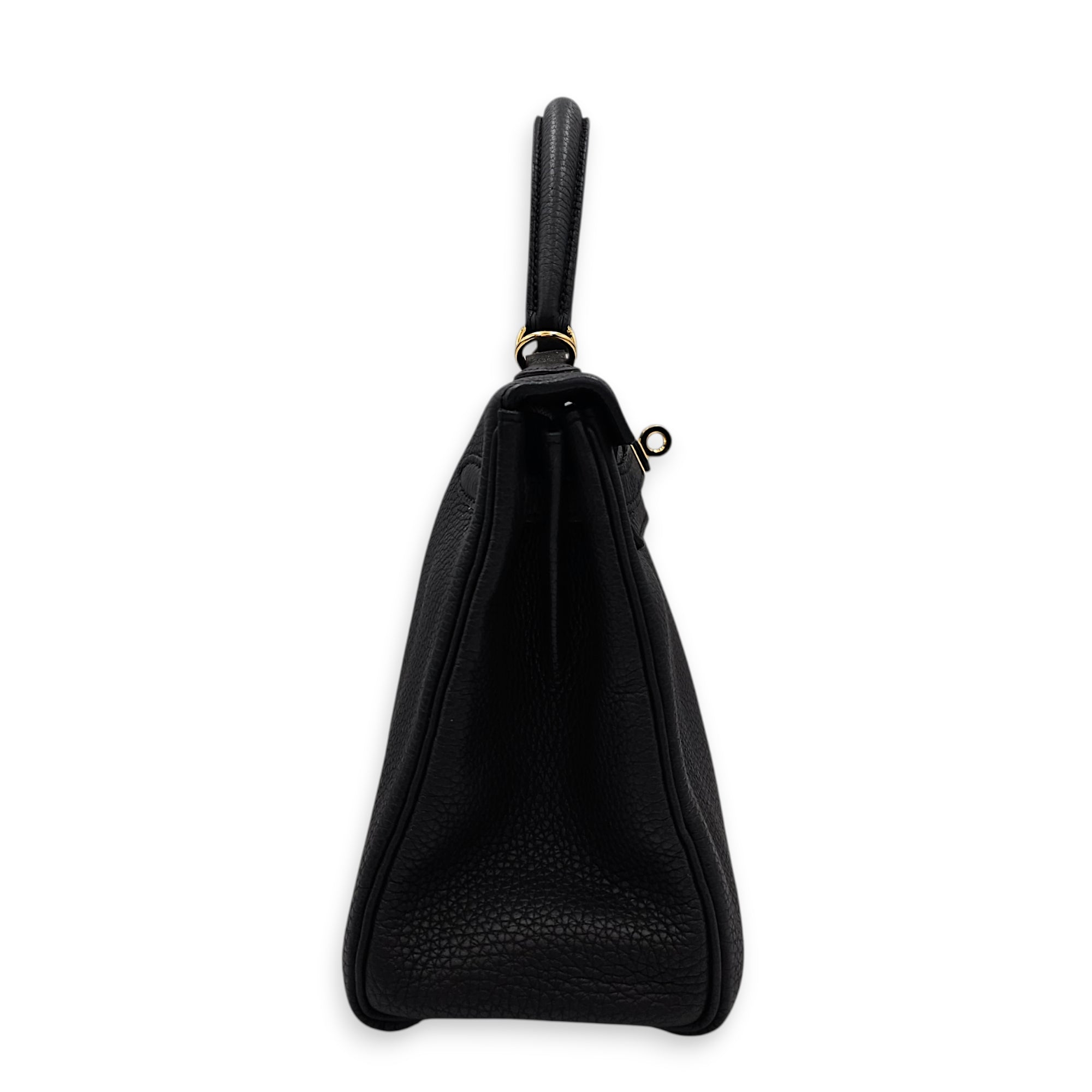 Kelly 25 Black in Togo Gold hardware