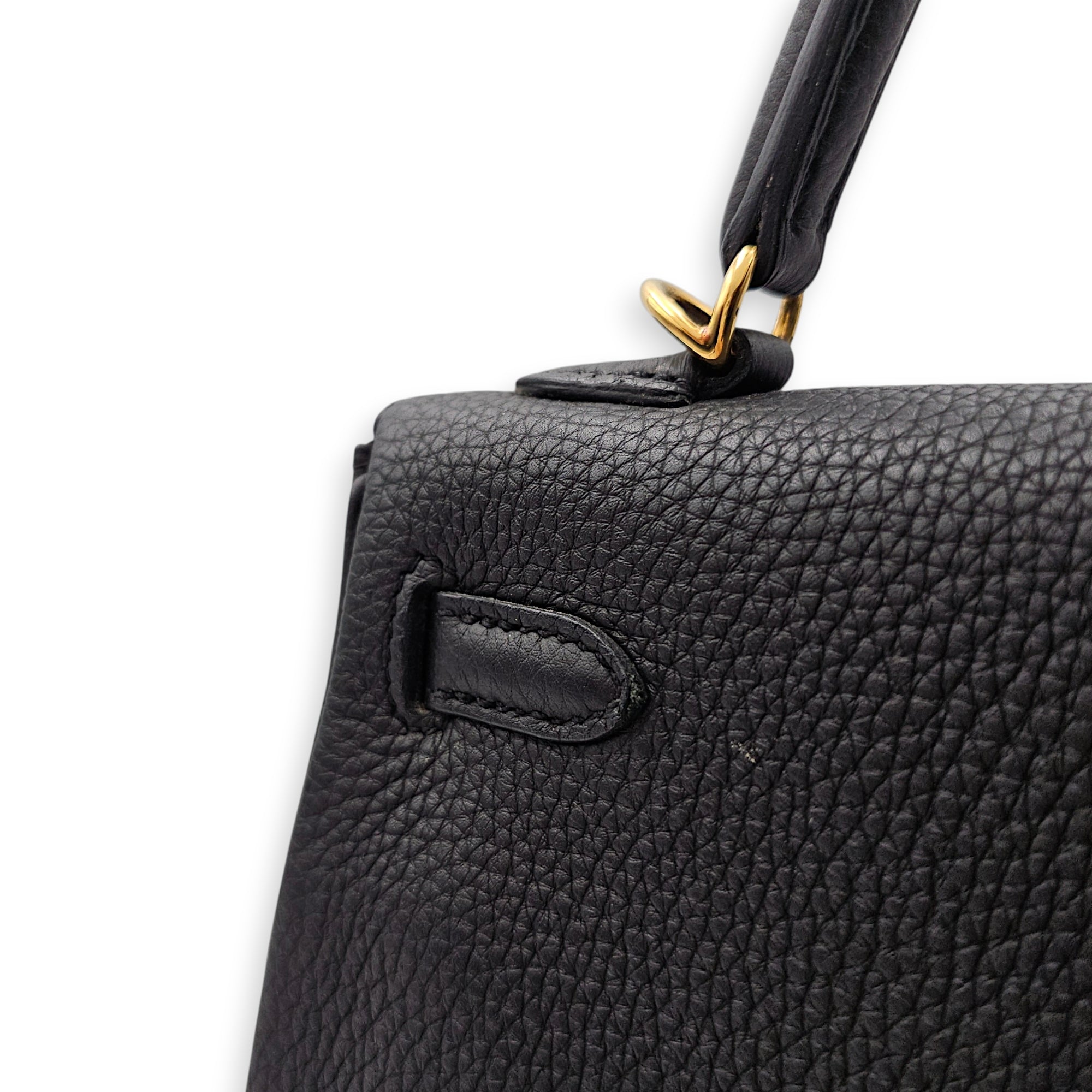Kelly 25 Black in Togo Gold hardware