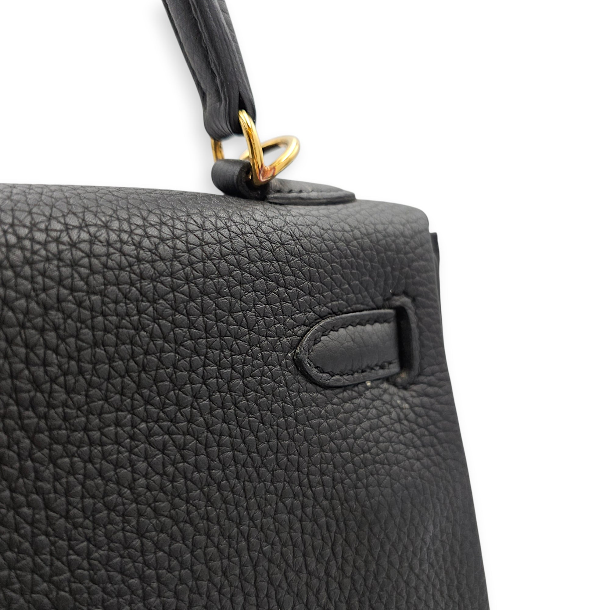Kelly 25 Black in Togo Gold hardware