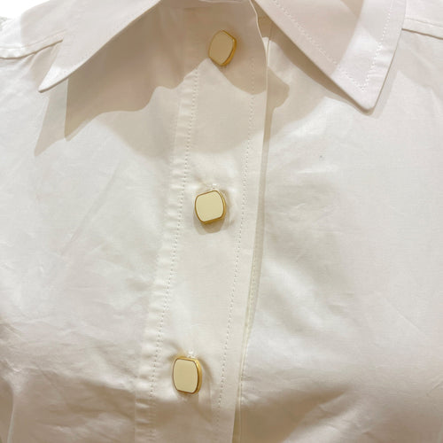 Puffy Sleeved Shirt 34 White Ready-To-Wear in Cotton Enamel hardware CL2604-20916 3