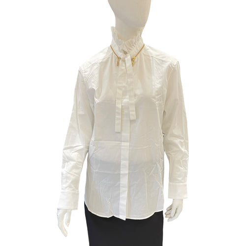 Ruffles Collar Long Sleeved Shirt 34 White Ready-To-Wear in Cotton CL2604-20918 1