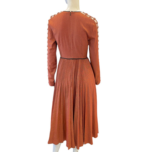Pleated Dress 38 Rust Ready-To-Wear in Wool CL2604-20922 2
