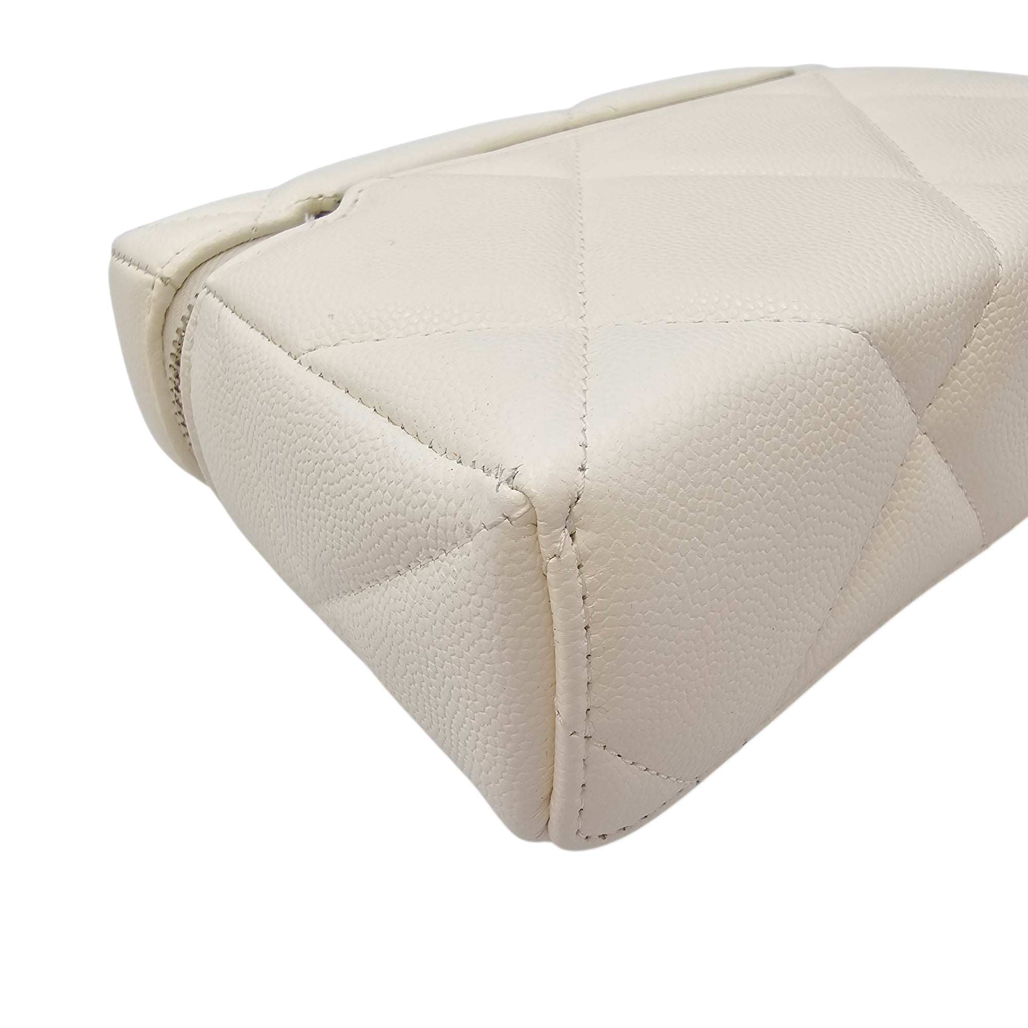 Slim Caviar Quilted Top Handle Vanity Case White Crossbody Bag in Caviar Leather Gold hardware