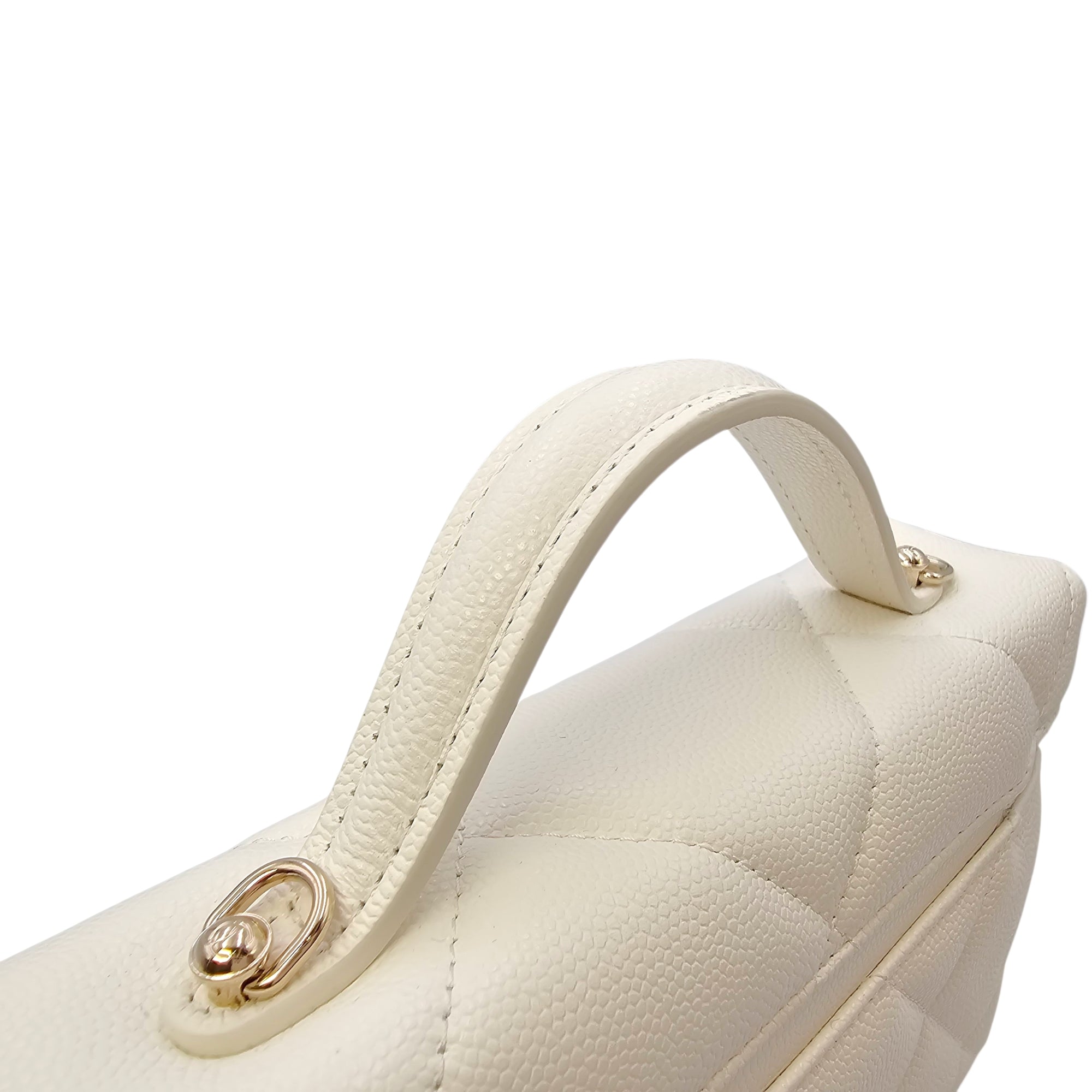 Slim Caviar Quilted Top Handle Vanity Case White Crossbody Bag in Caviar Leather Gold hardware