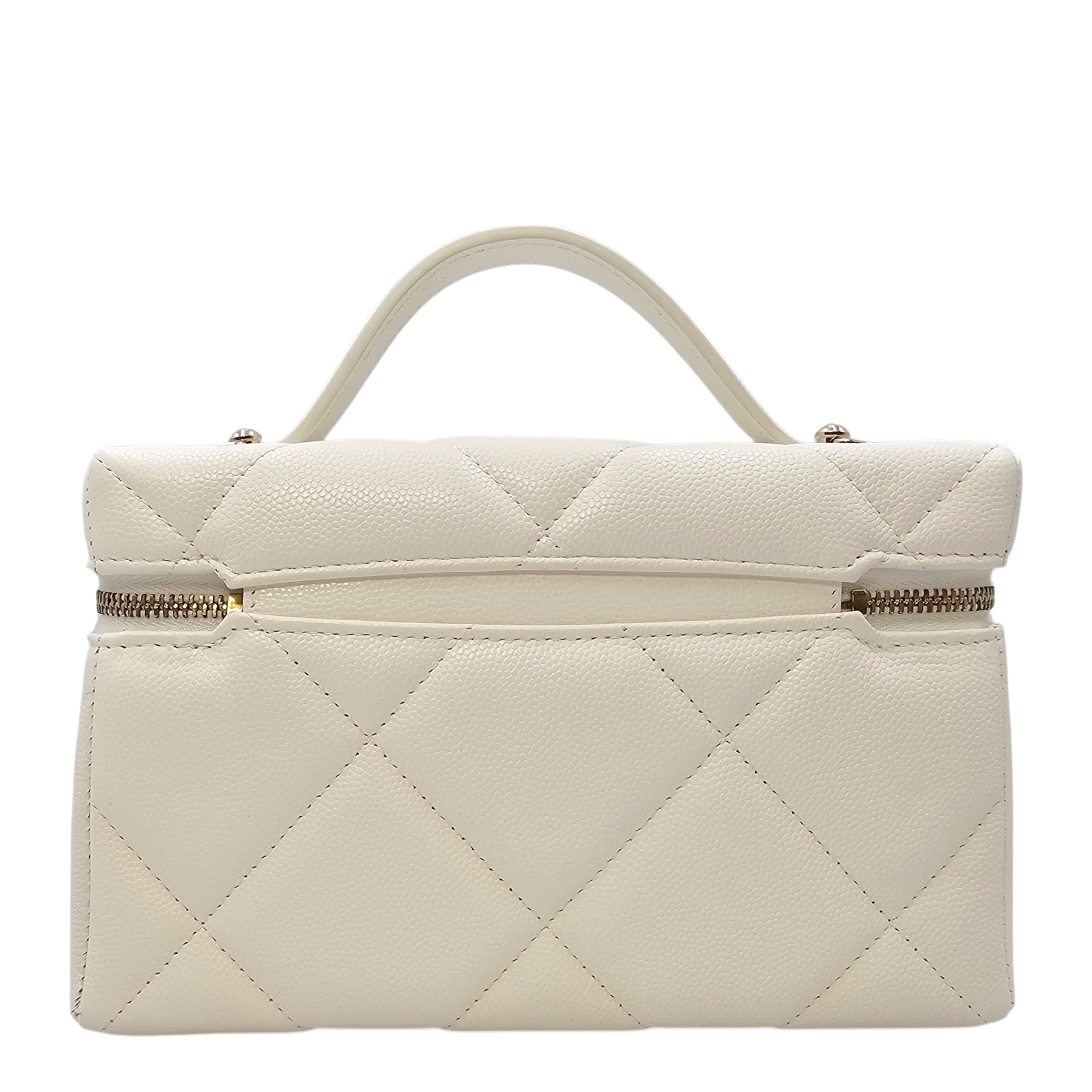 Slim Caviar Quilted Top Handle Vanity Case White Crossbody Bag in Caviar Leather Gold hardware