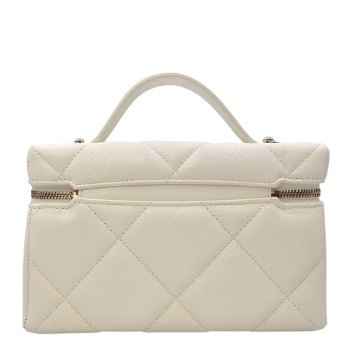 Slim Caviar Quilted Top Handle Vanity Case White Crossbody Bag in Caviar Leather Gold hardware