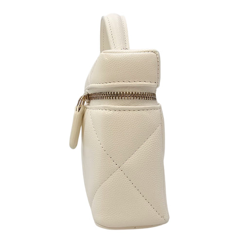 Slim Caviar Quilted Top Handle Vanity Case White Crossbody Bag in Caviar Leather Gold hardware