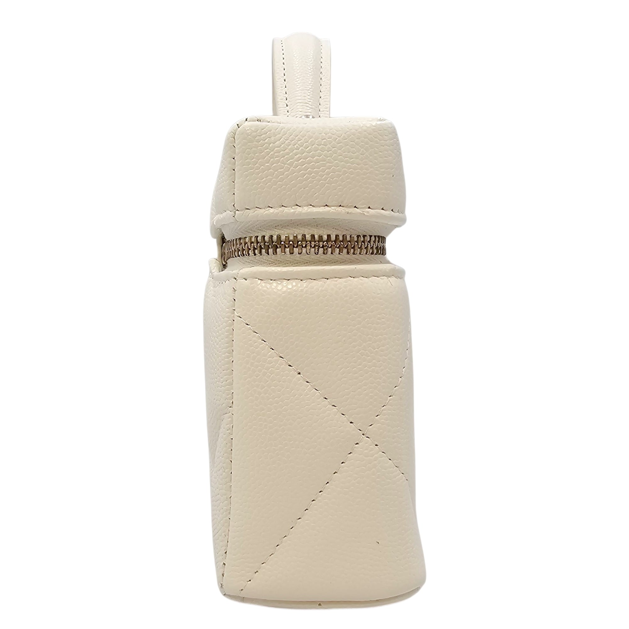 Slim Caviar Quilted Top Handle Vanity Case White Crossbody Bag in Caviar Leather Gold hardware