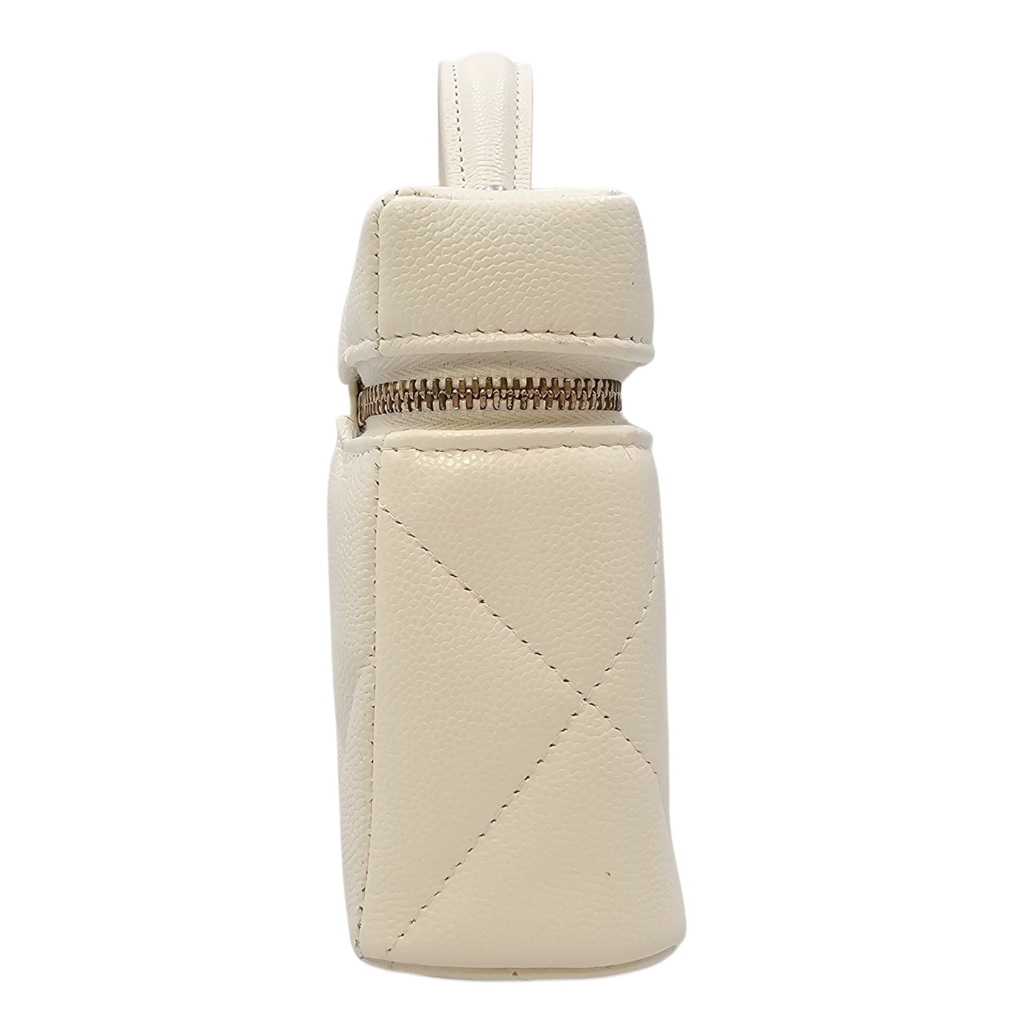 Quilted Slim Top Handle Vanity Case with Strap White Crossbody Bag in Caviar Leather Gold hardware CL2604-20972 4