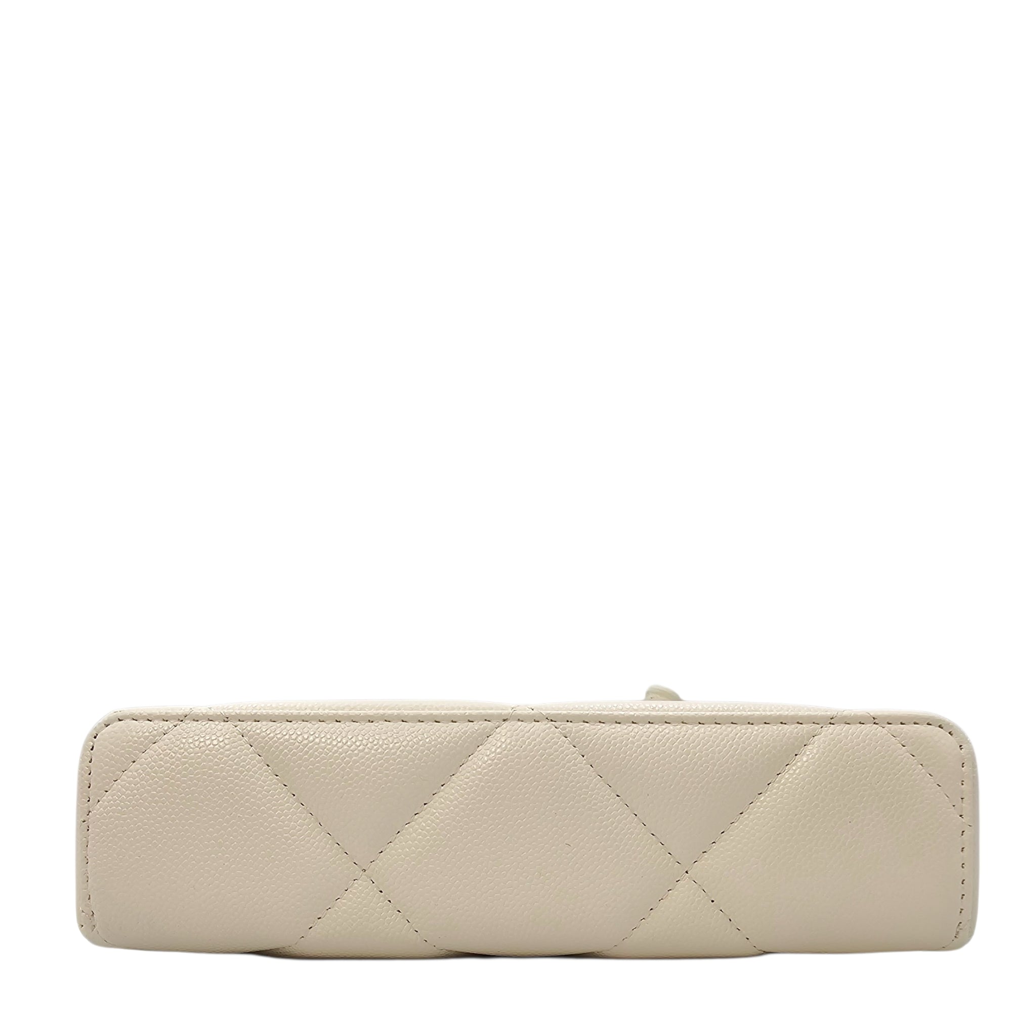 Slim Caviar Quilted Top Handle Vanity Case White Crossbody Bag in Caviar Leather Gold hardware