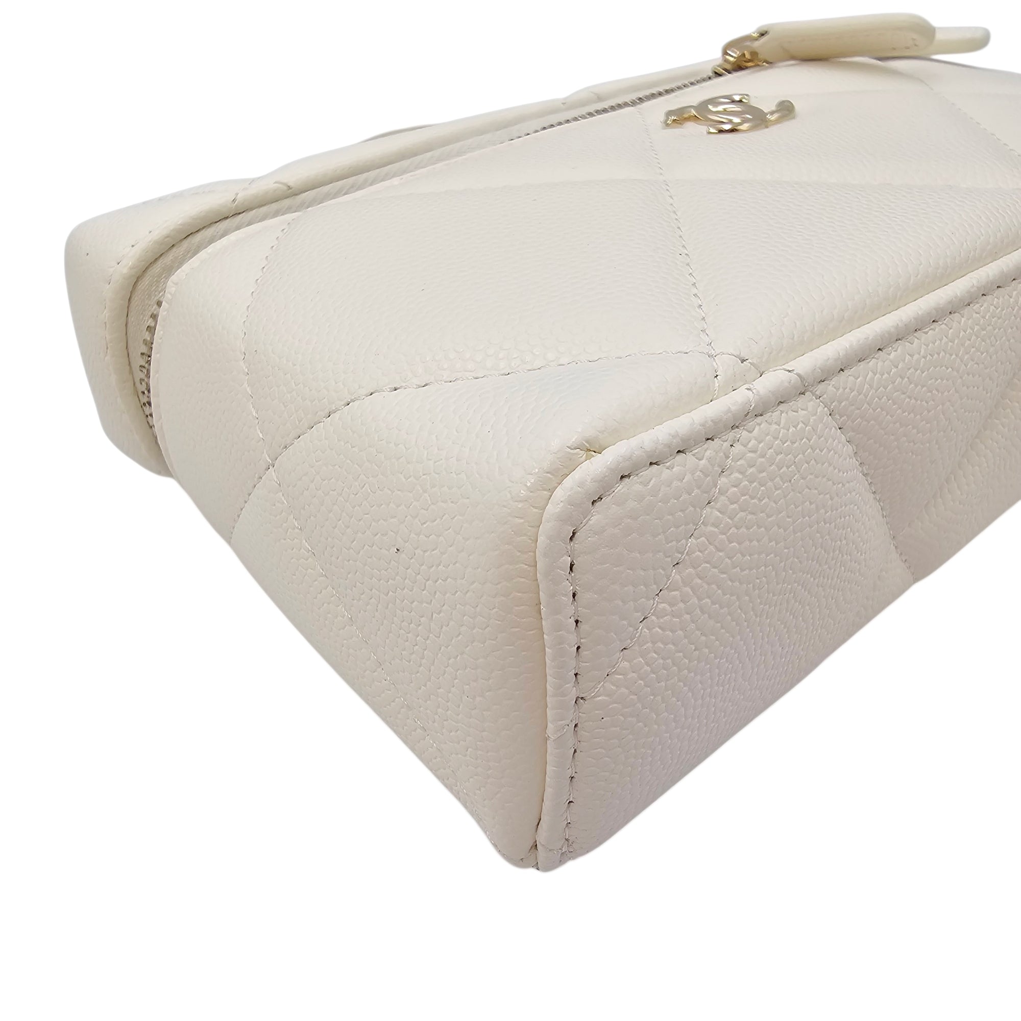 Slim Caviar Quilted Top Handle Vanity Case White Crossbody Bag in Caviar Leather Gold hardware