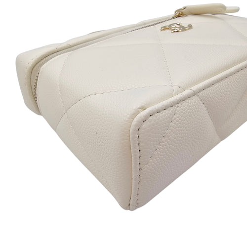 Slim Caviar Quilted Top Handle Vanity Case White Crossbody Bag in Caviar Leather Gold hardware
