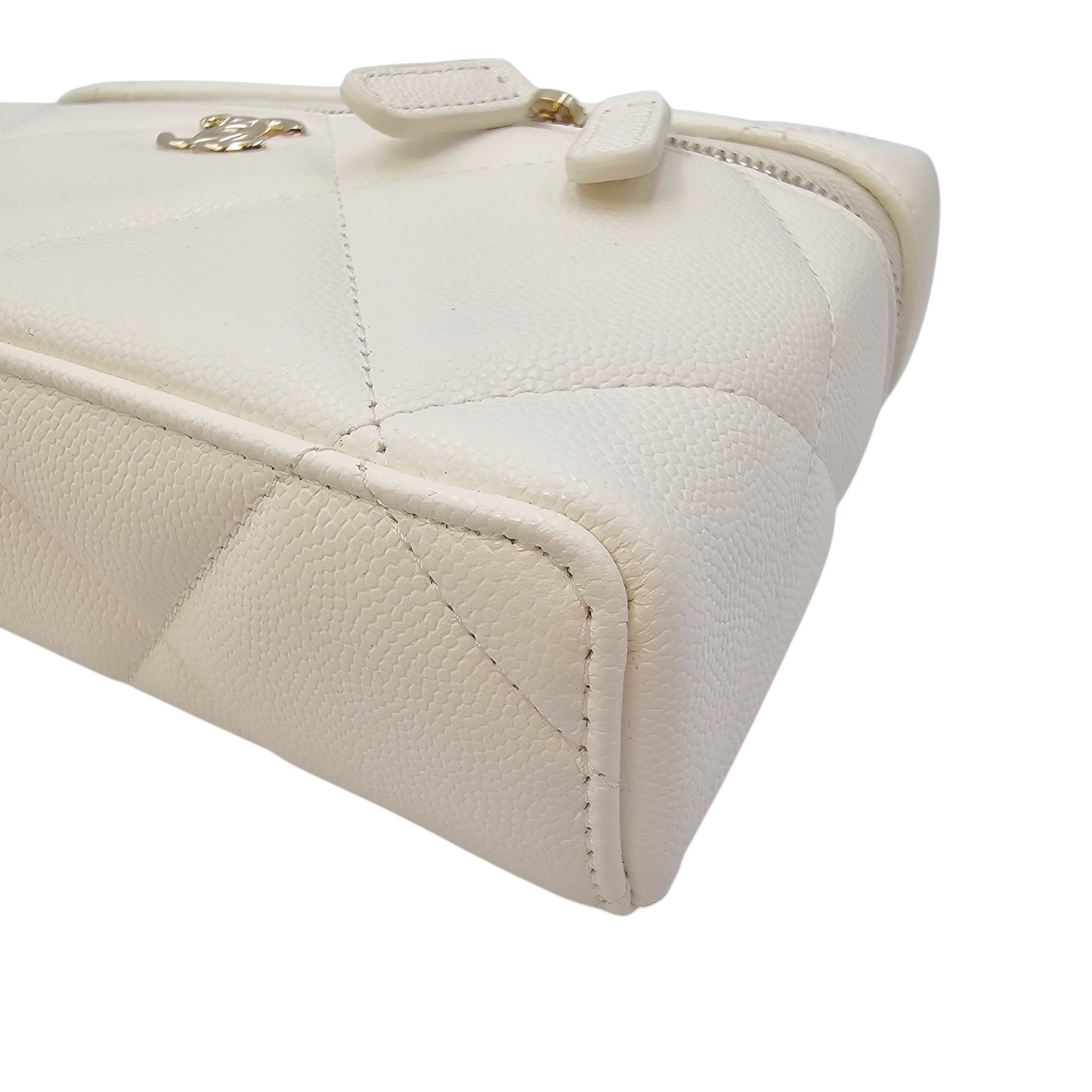Slim Caviar Quilted Top Handle Vanity Case White Crossbody Bag in Caviar Leather Gold hardware