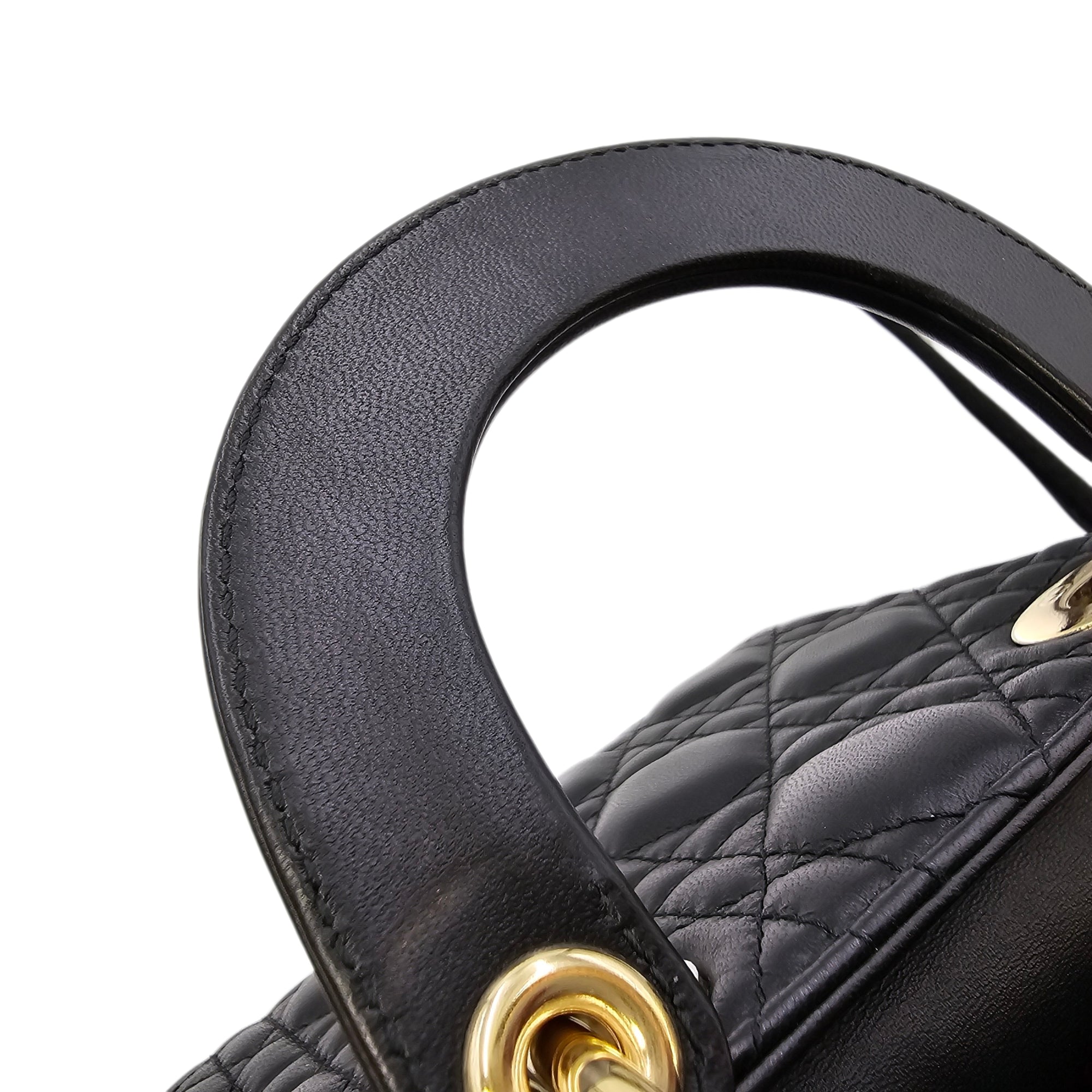 Mini Lady Dior Black Top Handle Bag in Lambskin Gold hardware