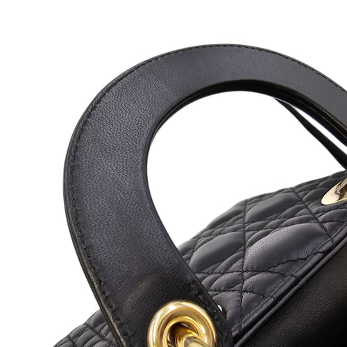 Mini Lady Dior Black Top Handle Bag in Lambskin Gold hardware