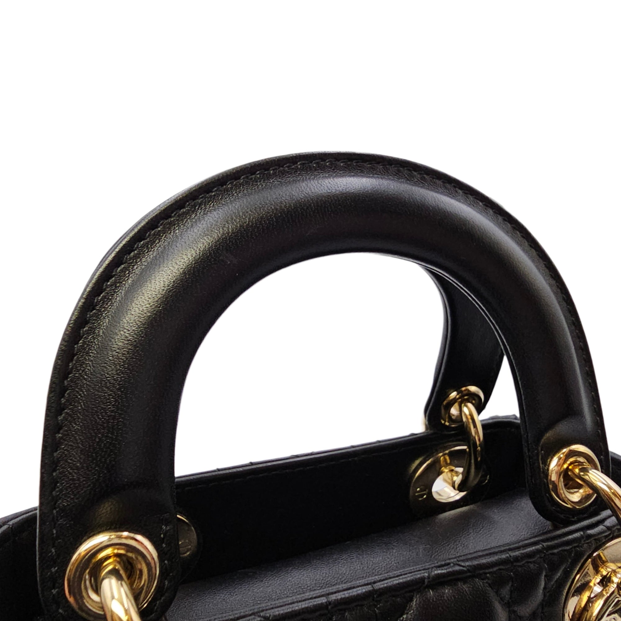 Mini Lady Dior Black Top Handle Bag in Lambskin Gold hardware