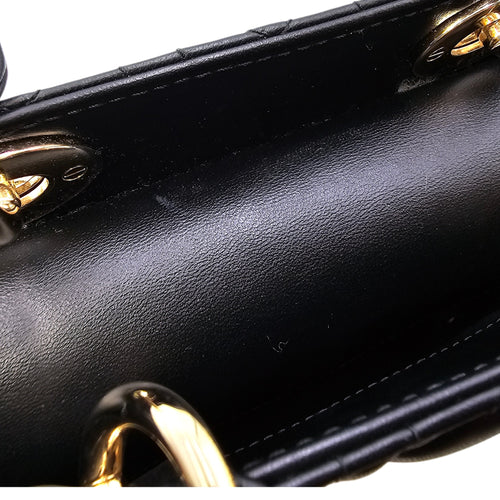 Mini Lady Dior Black Top Handle Bag in Lambskin Gold hardware