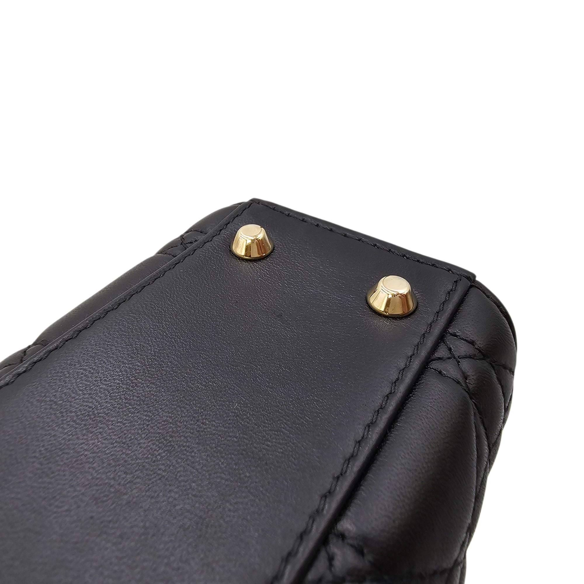 Mini Lady Dior Black Top Handle Bag in Lambskin Gold hardware