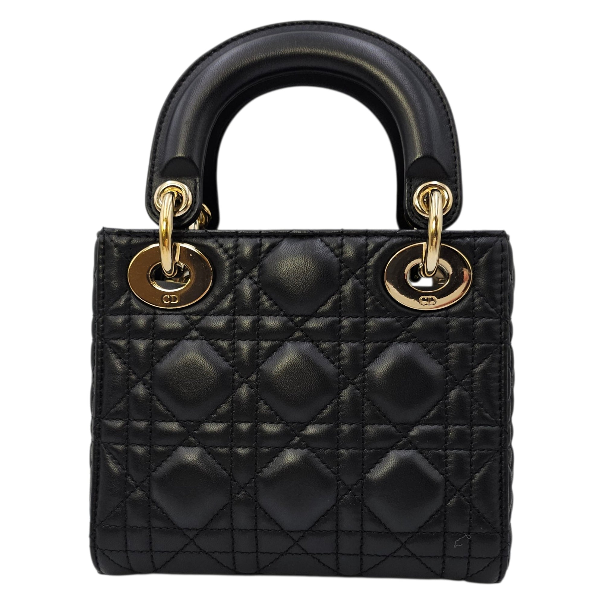 Mini Lady Dior Black Top Handle Bag in Lambskin Gold hardware