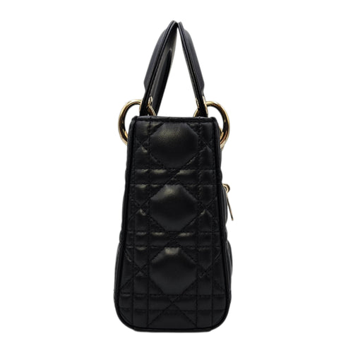 Mini Lady Dior Black Top Handle Bag in Lambskin Gold hardware