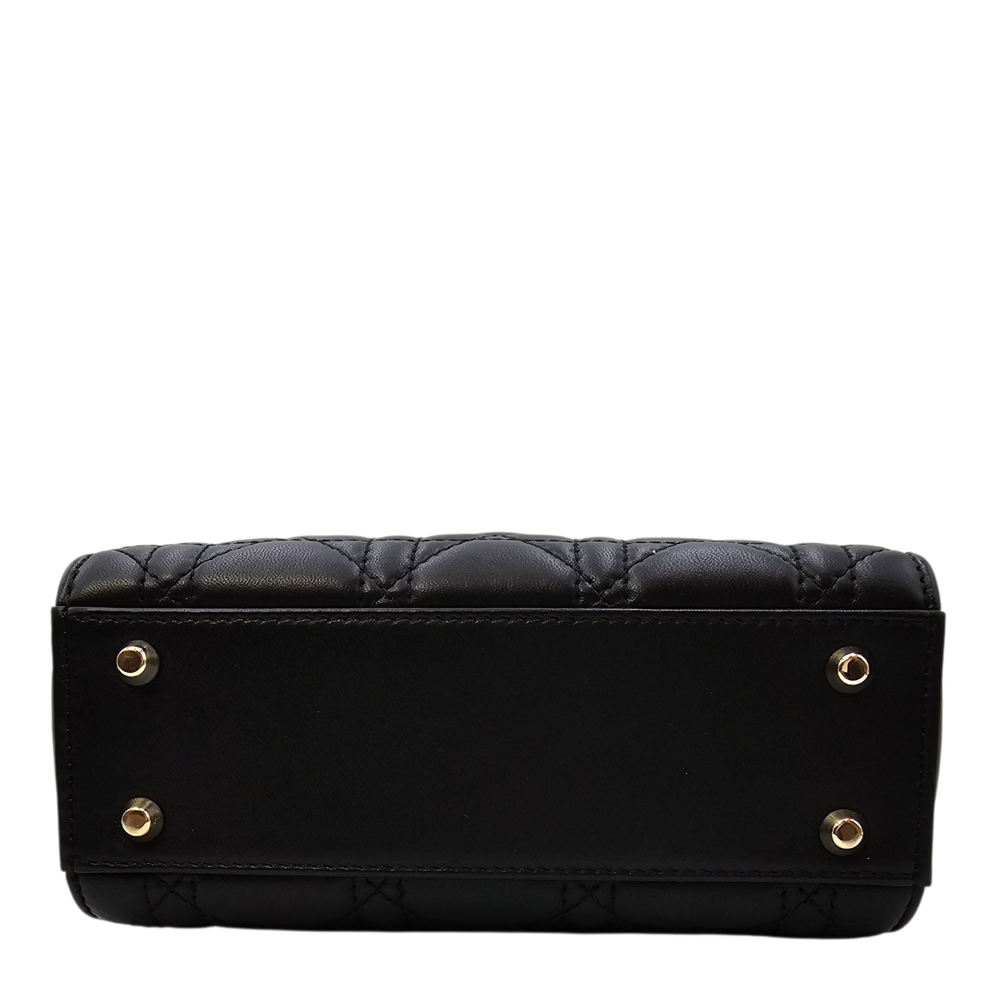 Mini Lady Dior Black Top Handle Bag in Lambskin Gold hardware