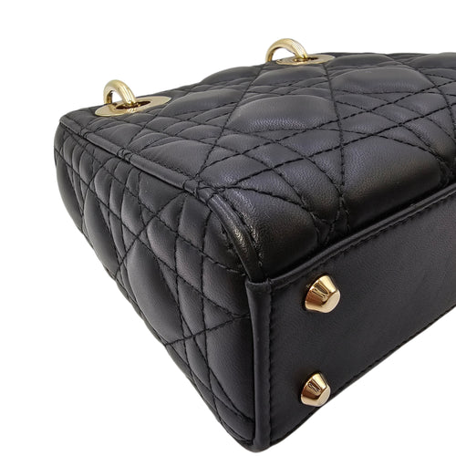 Mini Lady Dior Black Top Handle Bag in Lambskin Gold hardware