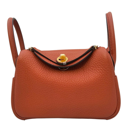 Mini Lindy Sangle Maxi Quadri Cuivre/ Chai-Nata-Blue Blume in Epsom Gold hardware