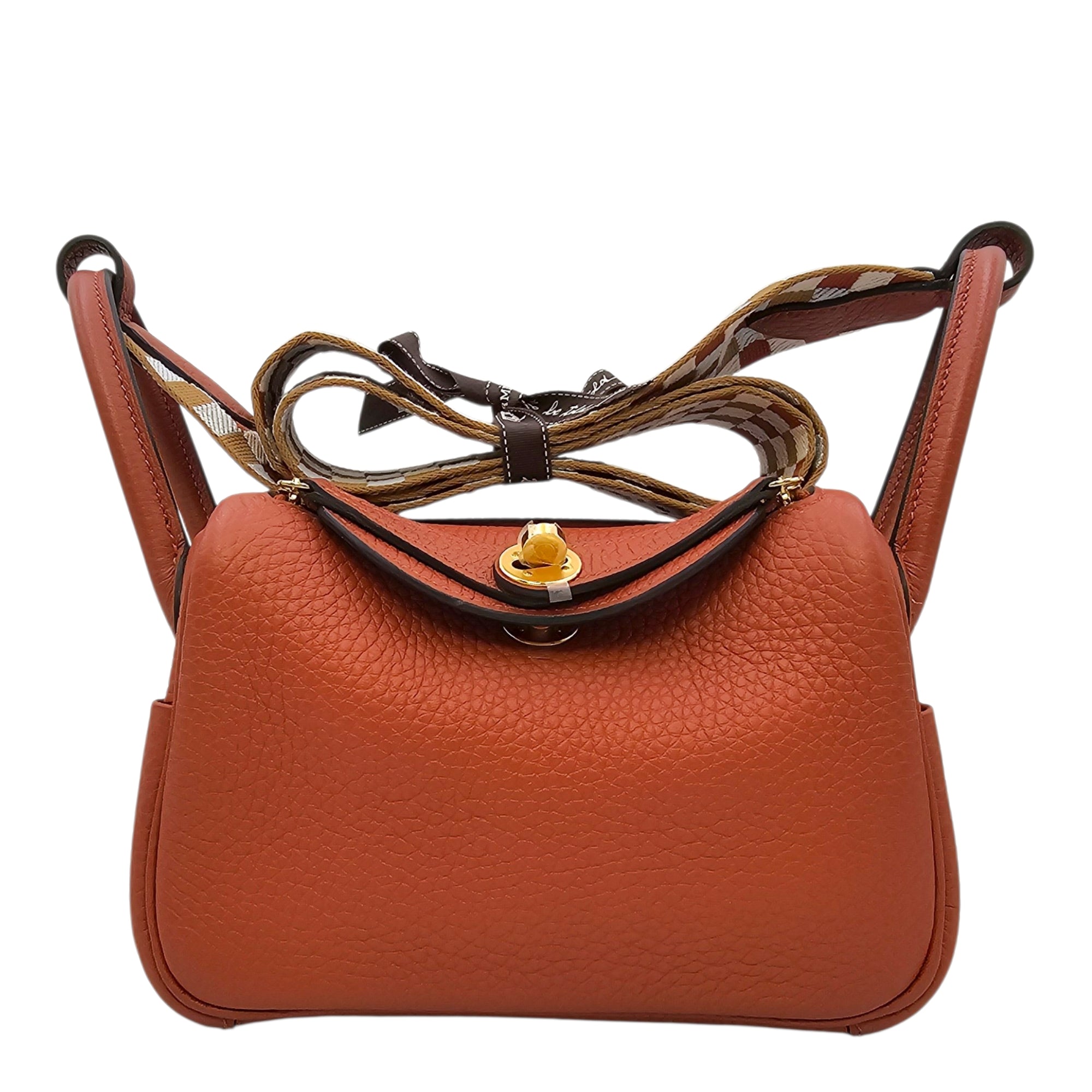 Mini Lindy Sangle Maxi Quadri Cuivre/ Chai-Nata-Blue Blume in Epsom Gold hardware