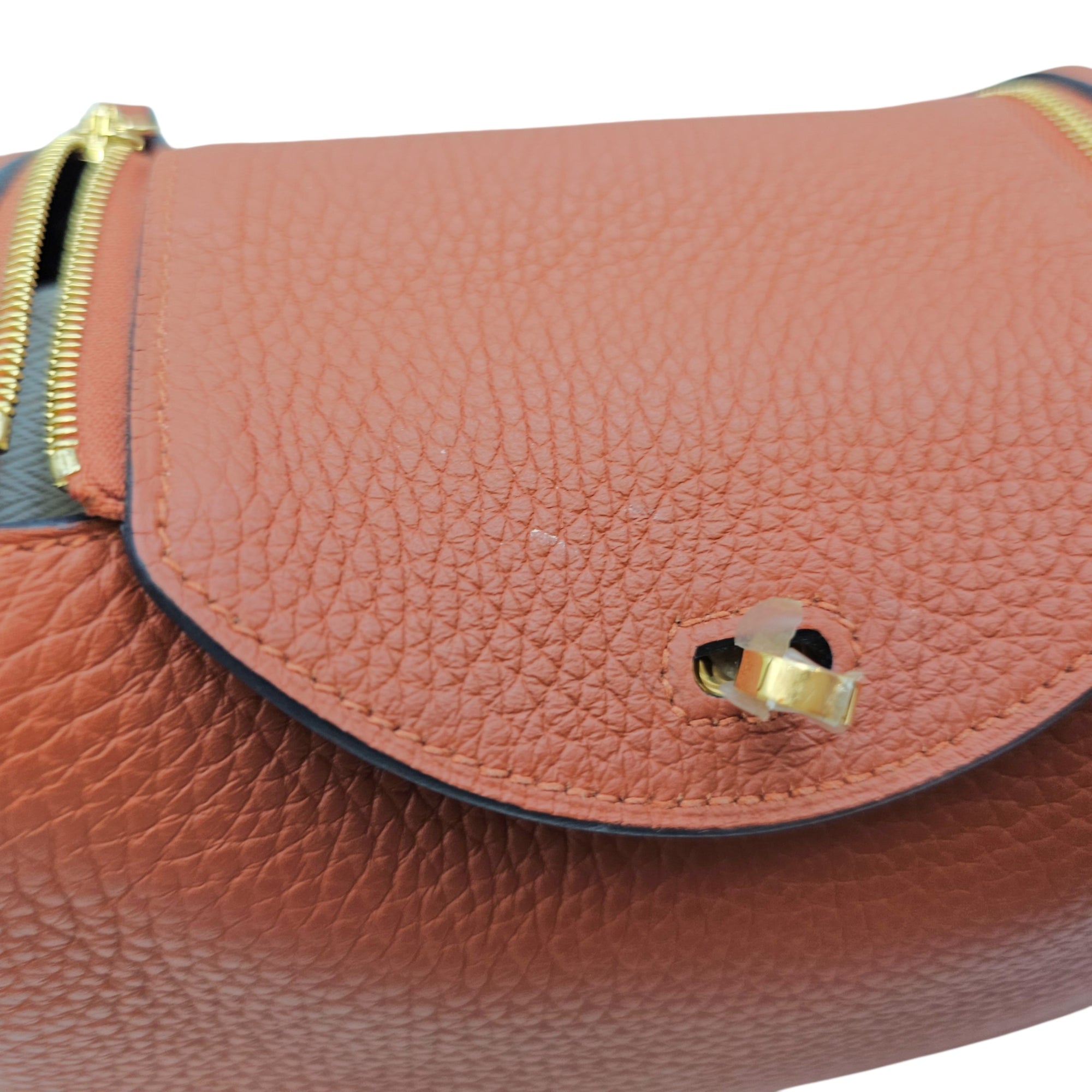 Mini Lindy Sangle Maxi Quadri Cuivre/ Chai-Nata-Blue Blume in Epsom Gold hardware