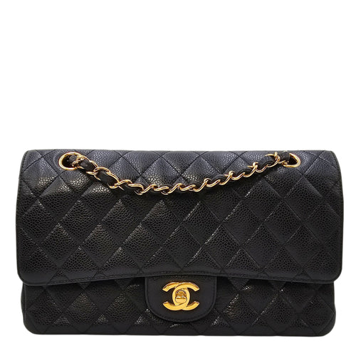 Medium Classic Flap Black Shoulder Bag in Caviar Leather Gold hardware