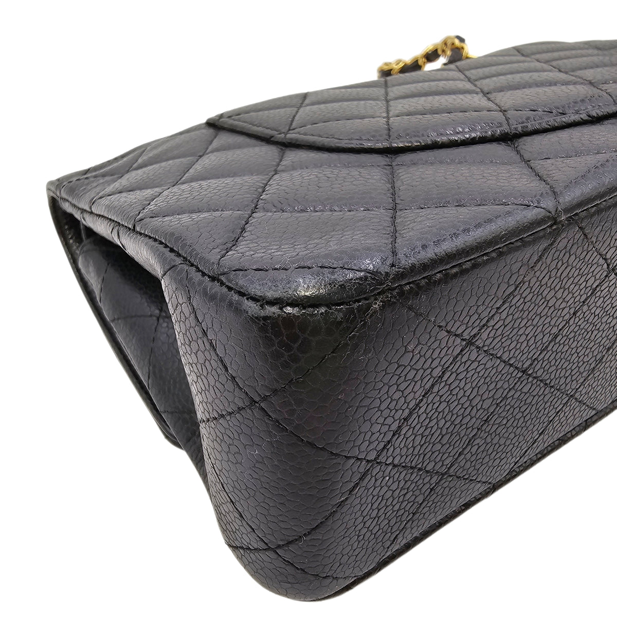 Medium Classic Flap Black Shoulder Bag in Caviar Leather Gold hardware