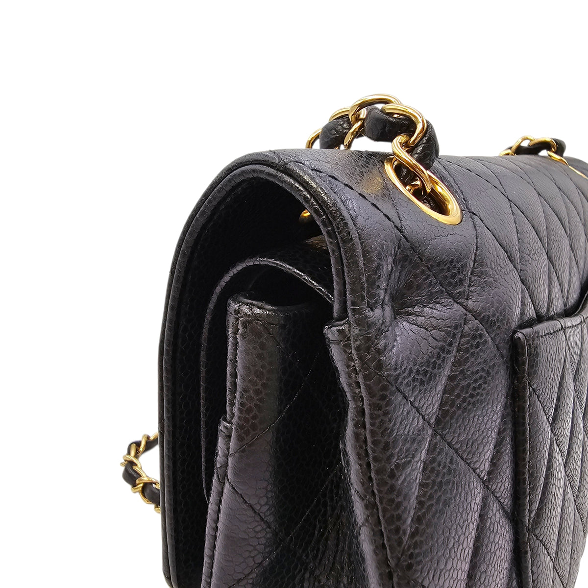 Medium Classic Flap Black Shoulder Bag in Caviar Leather Gold hardware