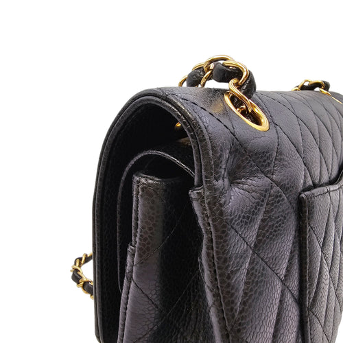 Medium Classic Flap Black Shoulder Bag in Caviar Leather Gold hardware