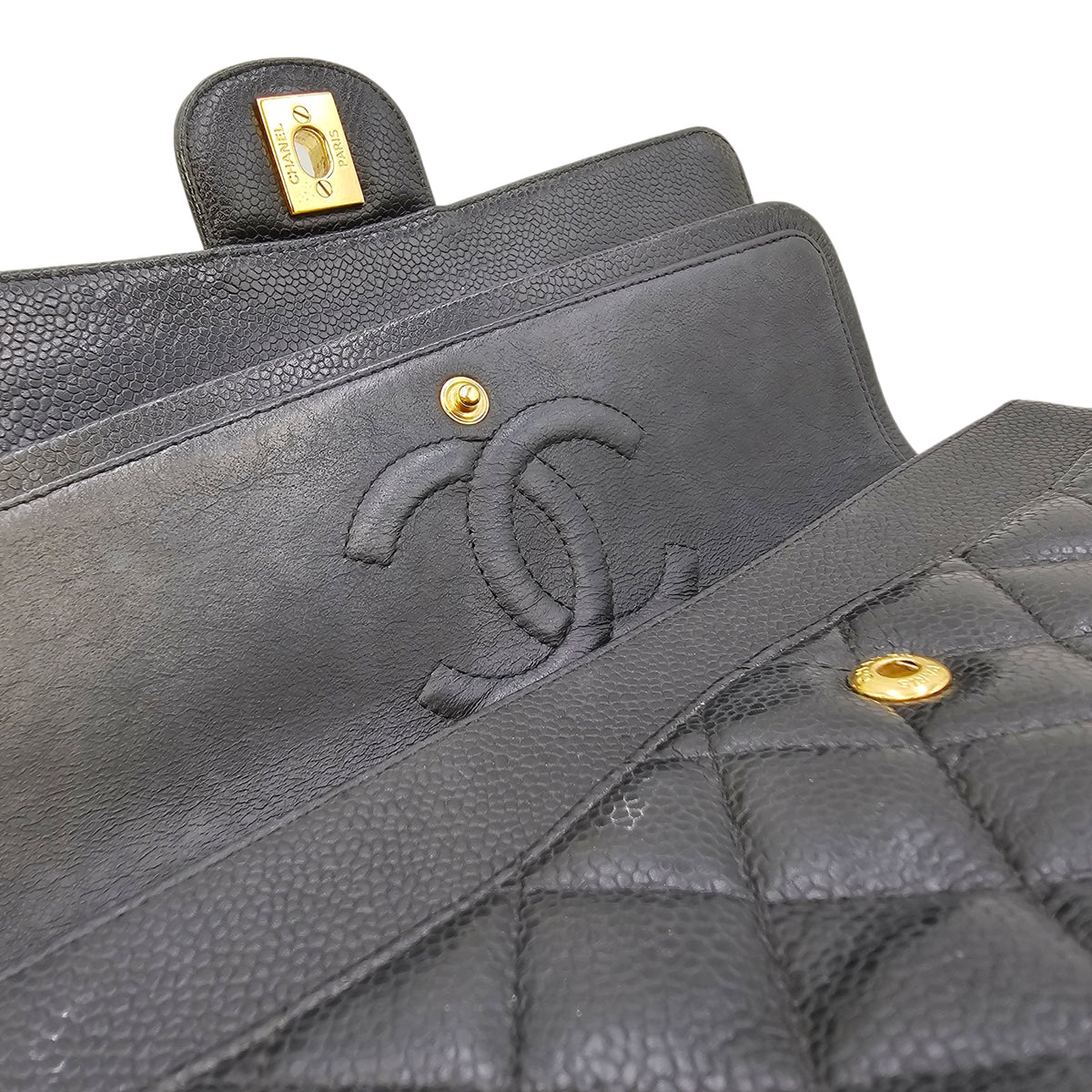 Medium Classic Flap Black Shoulder Bag in Caviar Leather Gold hardware